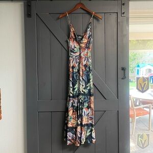 Angie Navy Maxi Dress with Multicolor Tropical Print